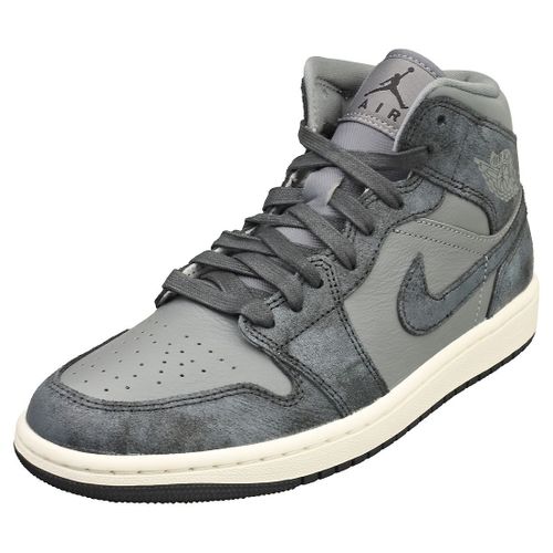 Chaussures Nike Air Jordan 1 Mid Se Baskets En Cuir Gris Fume