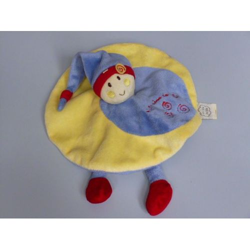 Doudou lutin plat CMP bleu jaune rouge Un rêve de bébé