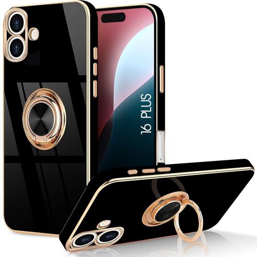 Coque pour iPhone 16 Plus - Antichoc en TPU Silicone avec Bague Support Rotatif Noir - E.F.Connection