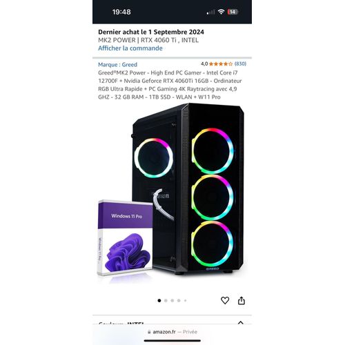 Pc Gamer Intel Core i9-11900k - 4.9 Ghz - Ram 32 Go - SSD 1 To