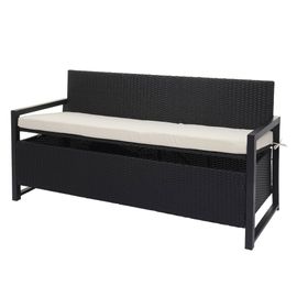 Banc 3 Places En Poly Rotin Hwc-F39, Banc De Jardin Banc Coffre   Anthracite, Coussin Crème