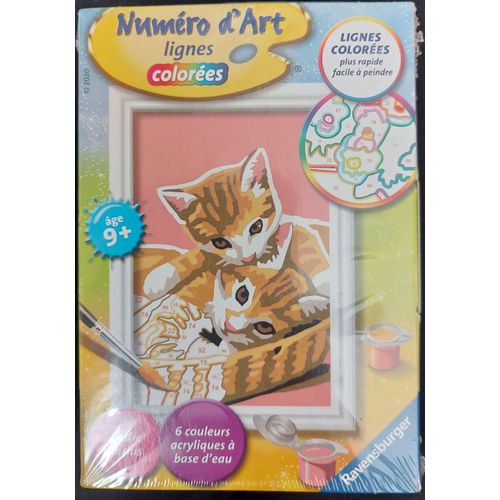 Numéro D'art Lignes Colorées - Mini - Chatons - Avec Cadre, Peinture Et Pinceau - Ravensburger