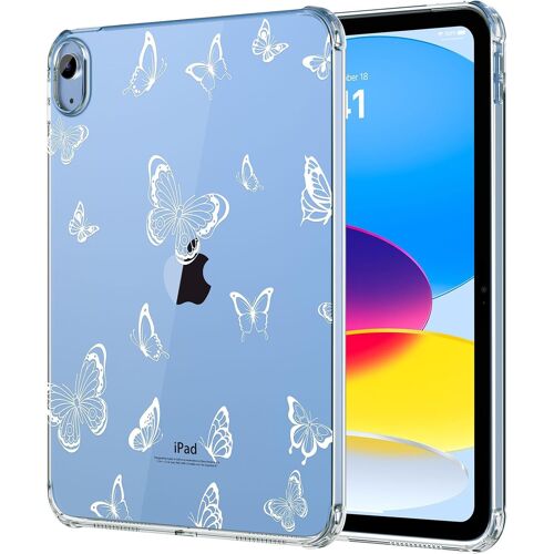 Coque Pour Ipad (A16) Case 11e Génération 11 Pouces 2025, Ipad 10e Génération 10,9 Pouces 2022 En Tpu, Housse Anti-Rayures Ultra Transparent Protecteur De Tablette Antichoc,Papillon Blanc