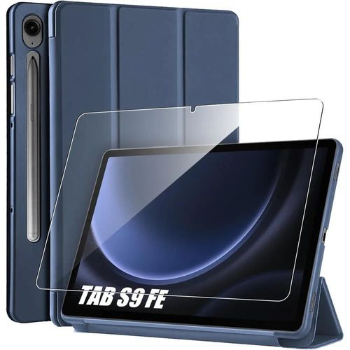Coque + Verre Trempé pour Samsung Galaxy Tab S9 FE (10,9 Pouces) Etui Housse Bleu Marine Antichoc Fonction Support - E.F.Connection