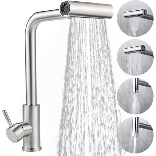 Robinet Cuisine avec Douchette Extensible Mitigeur Cuisine en Acier Inoxydable Robinet Douchette Cuisine de Rotatif à 360°, Finition Brossée, 4 Modes de Réglage du Débit D'eau