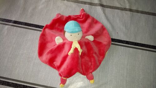 Doudou Réversible Double-Face Lutin/Garçon/Poupée Rouge Et Jaune Ajena