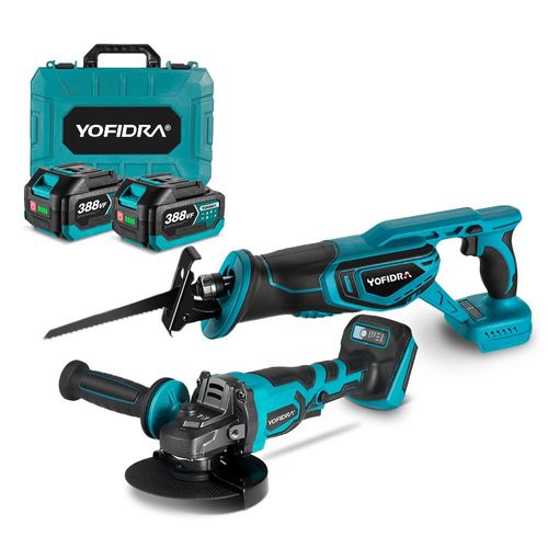 Pack de 2 plusieurs outils électroportatifs,Scie Sabre + Meuleuse d'angle 125mm+ Deux batteries et chargeur