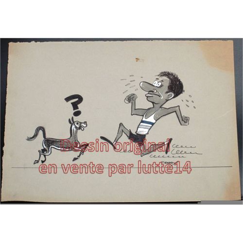 Dessin Presse Original - Humoristique - Coureur Athlétisme (Freddy, Dessinateur Belge Années 1970-1980) -23