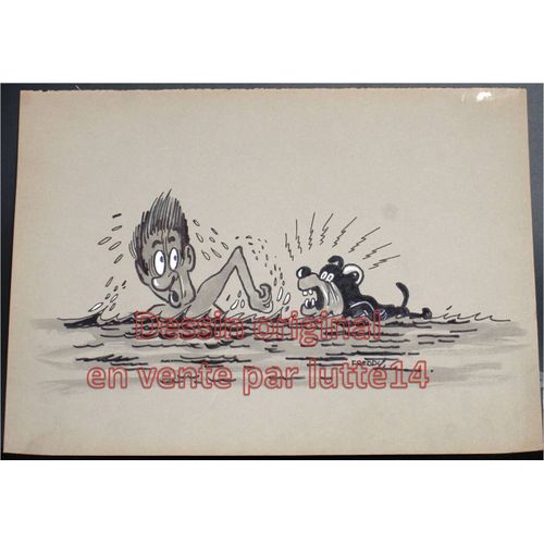 Dessin Presse Original - Humoristique - Natation (Freddy, Dessinateur Belge Années 1970-1980) -25