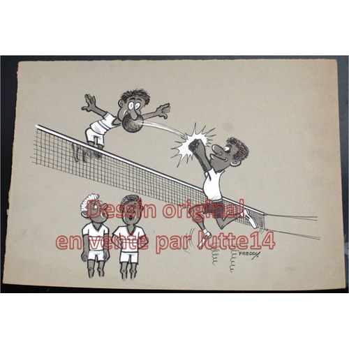 Dessin Presse Original - Humoristique - Volley Ball (Freddy, Dessinateur Belge Années 1970-1980) -26
