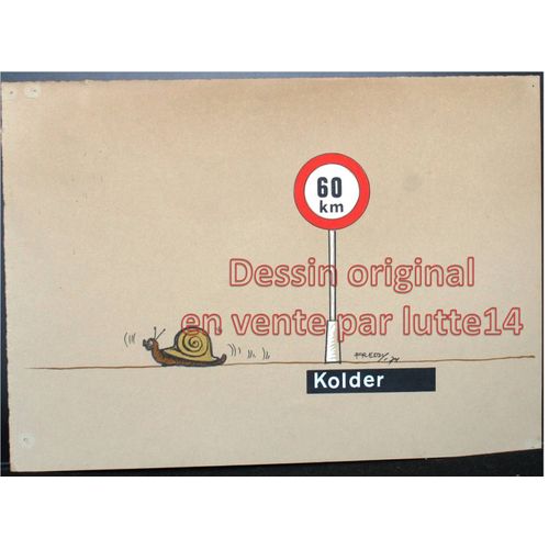 Dessin Presse Original - Humoristique - Escargot Vitesse Limitée (Freddy, Dessinateur Belge Années 1970-1980) -62