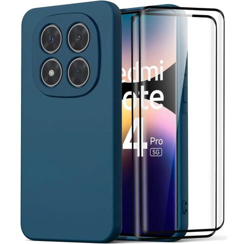 Coque + 2 Verres Trempés pour Xiaomi Redmi Note 14 Pro 5G (pas pour 4G) - Silicone Slim Antichoc Bleu Marine - E.F.Connection