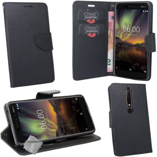 Housse etui coque pochette portefeuille pour Nokia 6.1 (2018) + film ecran - NOIR / NOIR