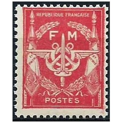 France 1946 / 48, Très Beau Timbre De Franchise Militaire Neuf** Luxe Yvert 12, Glaive, Ailes Et Ancres De Marine Sur Fond Rouge, Sans Valeur Faciale.