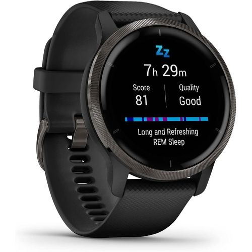 Asfasfq-Garmin Venu 2 - Montre Connectée Gps Multisports Avec Écran Amoled, Autonomie Longue Durée (11 Jours) ¿ Gris Avec Bracelet Noir - Boîtier 45 Mm