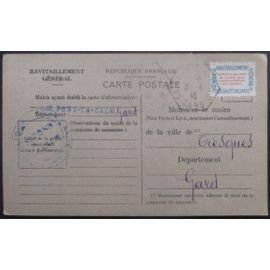 France Service N°15a Sur Carte De Ravitaillement De St Pons (Gard) Pour Tresques (Gard)