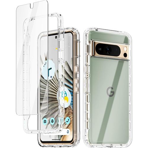 CAUC-Coque Transparente pour Google Pixel 8, intégrale et Robuste avec [Protecteur d'écran en Verre trempé], Pare-Chocs Fin en Silicone Souple, Protection résistante aux Chocs pour Google Pixel 8