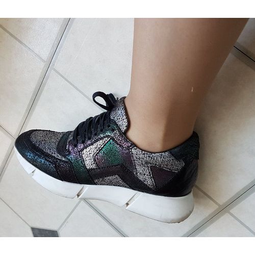 Mjus - Baskets Basses Sneaker À Lacets Multico En Cuir Noir & Multico  - 38