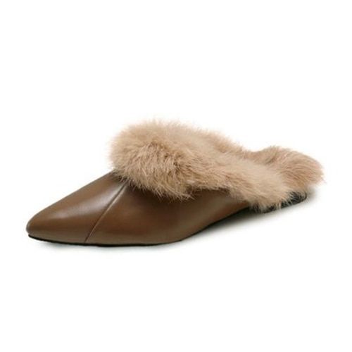 Femmes Furry Pantoufles Automne Mode Bout Pointu Mules Pour Femme Dames Chaud Fourrure Décontracté Chaussures Femmes Chaussures Femme Chaussures