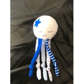 Doudou Peluche Biolane Pieuvre Blanc Bleu Etoile 19cm