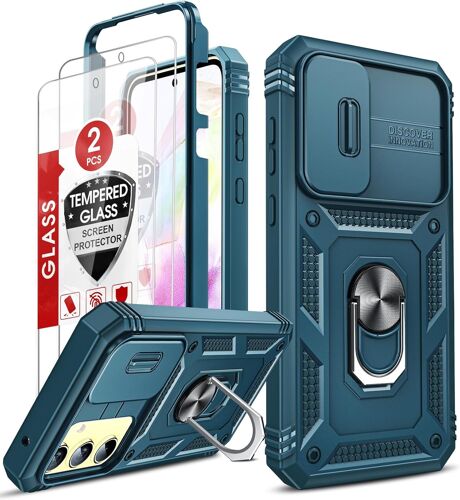 Coque pour Samsung A35 5G avec Anneau Support, Full Protection de la Cam¿¿ra en PC Dur Anti-Chut Renforc¿¿e Armor Heavy Duty Antichoc Bumper Housse Etui Galaxy A35 5G-Bleu