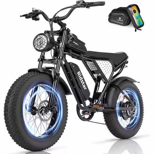 Vélo Électrique Ridstar Q20min - Moteur 1000 W - Batterie Amovible 48 V 15 Ah - Vitesse Maximale 45 Km/H - Autonomie 80 Km - Dérailleur Shimano 7 Vitesses - Vtt 20 Pouces