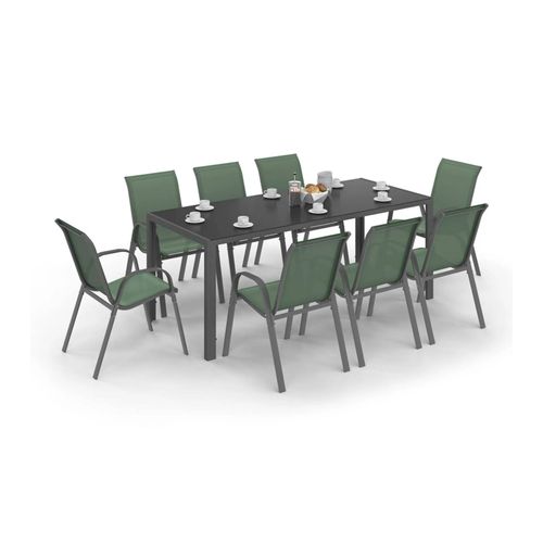 Salon De Jardin Madrid Table 190 Cm Et 8 Chaises Empilables Vert Olive