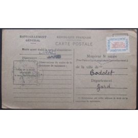 France Service N°15a Sur Carte De Ravitaillement De Lirac (Gard) Pour Codolet (Gard)