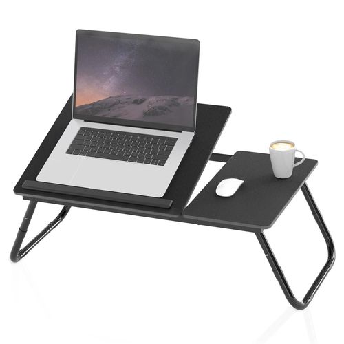 Intirilife Table d'ordinateur portable pliable et réglable en hauteur en Noir - Table de lecture plateau de lecture pour le lit, le salon, le bureau à domicile, le bureau et en déplacement