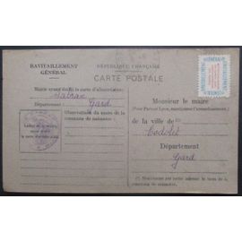France Service N°15a Sur Carte De Ravitaillement De Sabran (Gard) Pour Codolet (Gard)