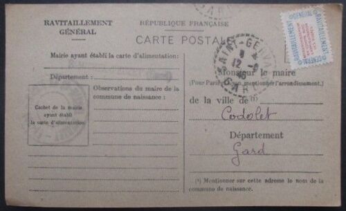 France Service N°15a Sur Carte De Ravitaillement De St Michel (Gard) Pour Codolet (Gard)