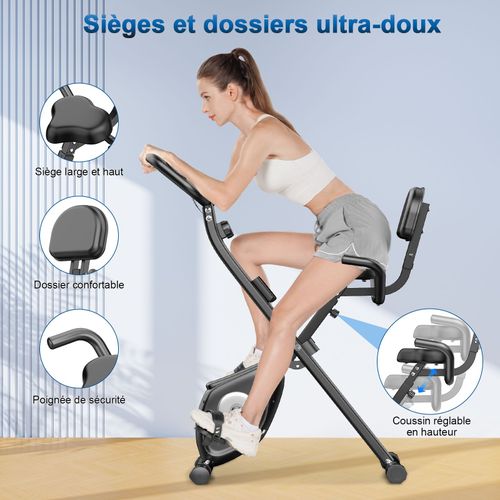 Vélo D'Appartement, Vélo D'Appartement Pliable, Vélo D'Appartement Multifonction, Équipement De Fitness À Domicile, Avec Réglage De La Résistance À 8 Niveaux Et Moniteur De Fréquence Cardiaque.