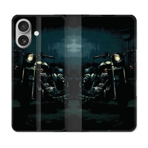 Housse Cuir Portefeuille Pour Iphone 16 Moto Harley Vintage