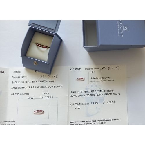 Bague Or 750°°° Et Résine Rouge - Or Blanc
