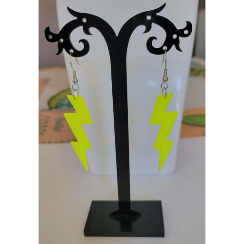 Boucles D'oreilles Eclair Plein Jaune Fluo Disco Annee 80 !