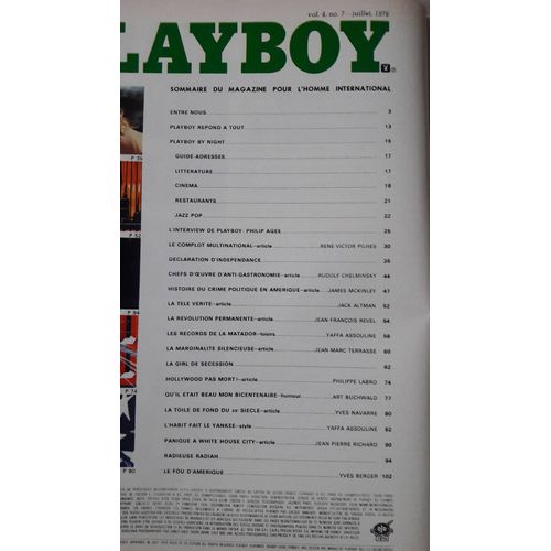 Playboy 032 N° 32 Juillet 1976 Sp. Amerique Matador Hot Libertine Jayne Marie Mansfield Nude Erotic