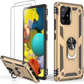 Coque De Protection Samsung Galaxy A51 5g Avec Anneau Magnétique, Béquille Rotative 360° Et 2 Films Verre Trempé - Qualité Militaire Anti-Chutes - Anti-Rayures - Jaune