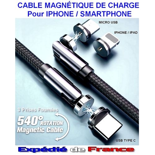 Cable Magnétique De Charge 540° Pour Iphone Ipad Smartphone