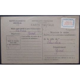 France Service N°15a Sur Carte De Ravitaillement De Sabran (Gard) Pour Chusclan (Gard)