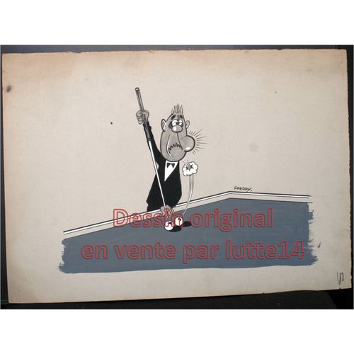 Dessin 50 X 35 Cm (47) Humoristique Original De Freddy Dessinateur Belge : Sport Billard