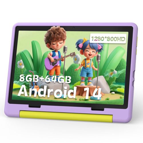 Tablette pour Enfant 10 Pouces Android 14 Tablette Enfants avec 8GB+64GB(TF 1TB),Kids Tablette Tactile Octa-Core,Éducative Apps Pré-Installé,Contrôle Parental, WiFi 6, BT5.0,5000mAh(Pourpre)