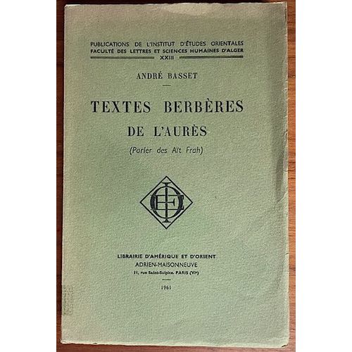Textes Berbères De L'aurès. Parler Des Aït Frah