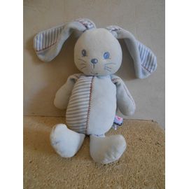 Doudou Lapin Bleu Sucre D'orge Couture Rouge
