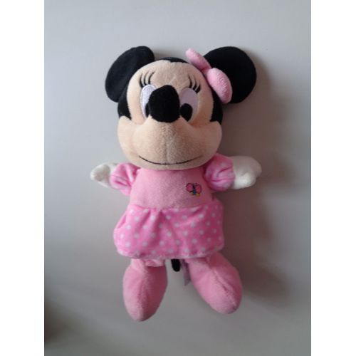 Peluche Doudou Poupée Minnie Rose Robe Papillon Pois Disney 28 Cm
