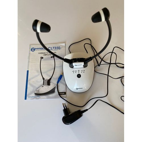 Casque TV Sans Fil Amplifié Geemarc CL7350 Compatible toutes les Télés et Box Portée jusqu'à 60 m Réglage Automatique Touche de Discrétion