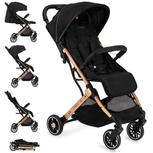 Momi Estelle – Poussette Bébé Ultra Compacte – Légère 7,7 Kg – Pliage À Une Main – Guidon Valise – Noire
