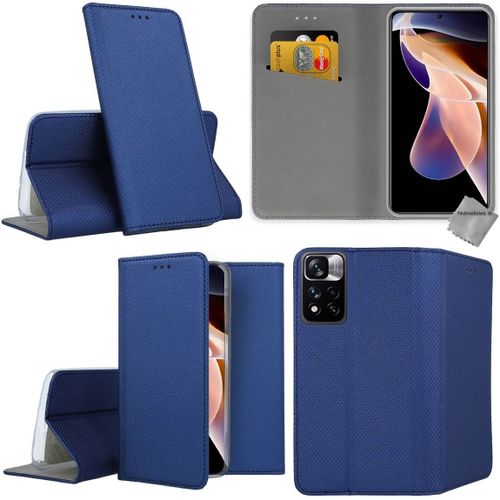 Housse Etui Coque Pochette Portefeuille Pour Xiaomi Redmi Note 11 Pro+ Plus 5g + Verre Trempe - Bleu Magnet