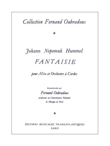 Johann Nepomuk Hummel : Fantasie - Recueil Alto Et Piano 9790231411577 Etr001157
