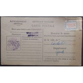 France Service N°15a Sur Carte De Ravitaillement De Avignon (Vaucluse) Pour Codolet (Gard)