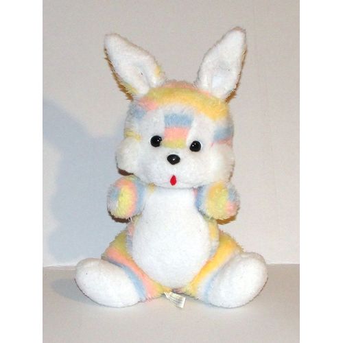 Peluche Lapin Nounours Multicolore Vintage - Doudou Lapin Arc En Ciel Fabrication Française 34 Cm